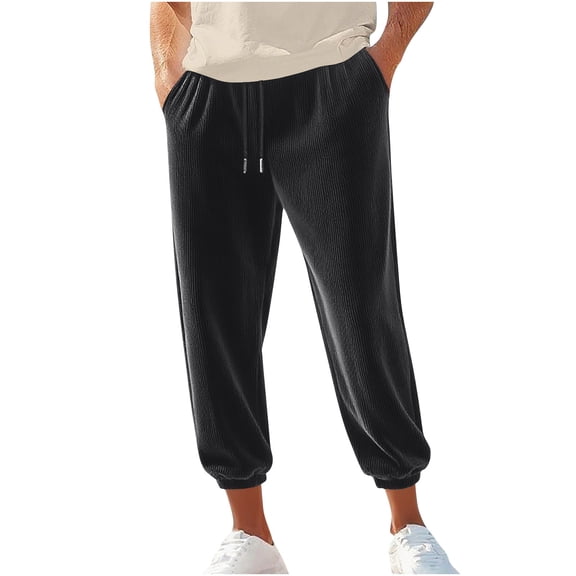USNSM Men's Solid Color Pants Casual Holiday Corduroy Pocket Drawstring Sweatpants Elastic Waist Jogger Pants Black XXL