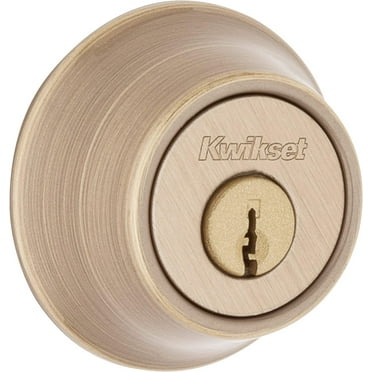 Kwikset 660 Deadbolt Deadbolt Lock, Antique Brass Round Exterior Keyed Front Entry Door, Single Cylinder Dead Bolt, with Microban Protection