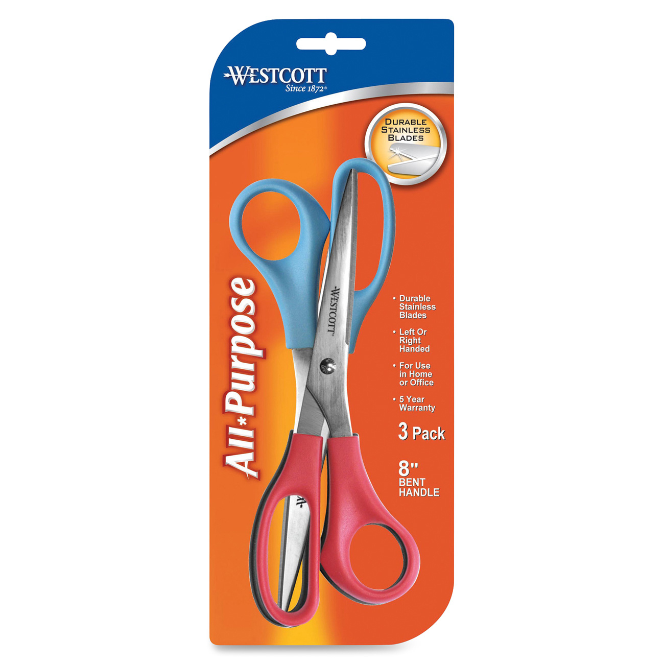 Westcott All Purpose Value Scissors, 8", Straight, 3-Pack, Assorted Colors - image 5 of 8