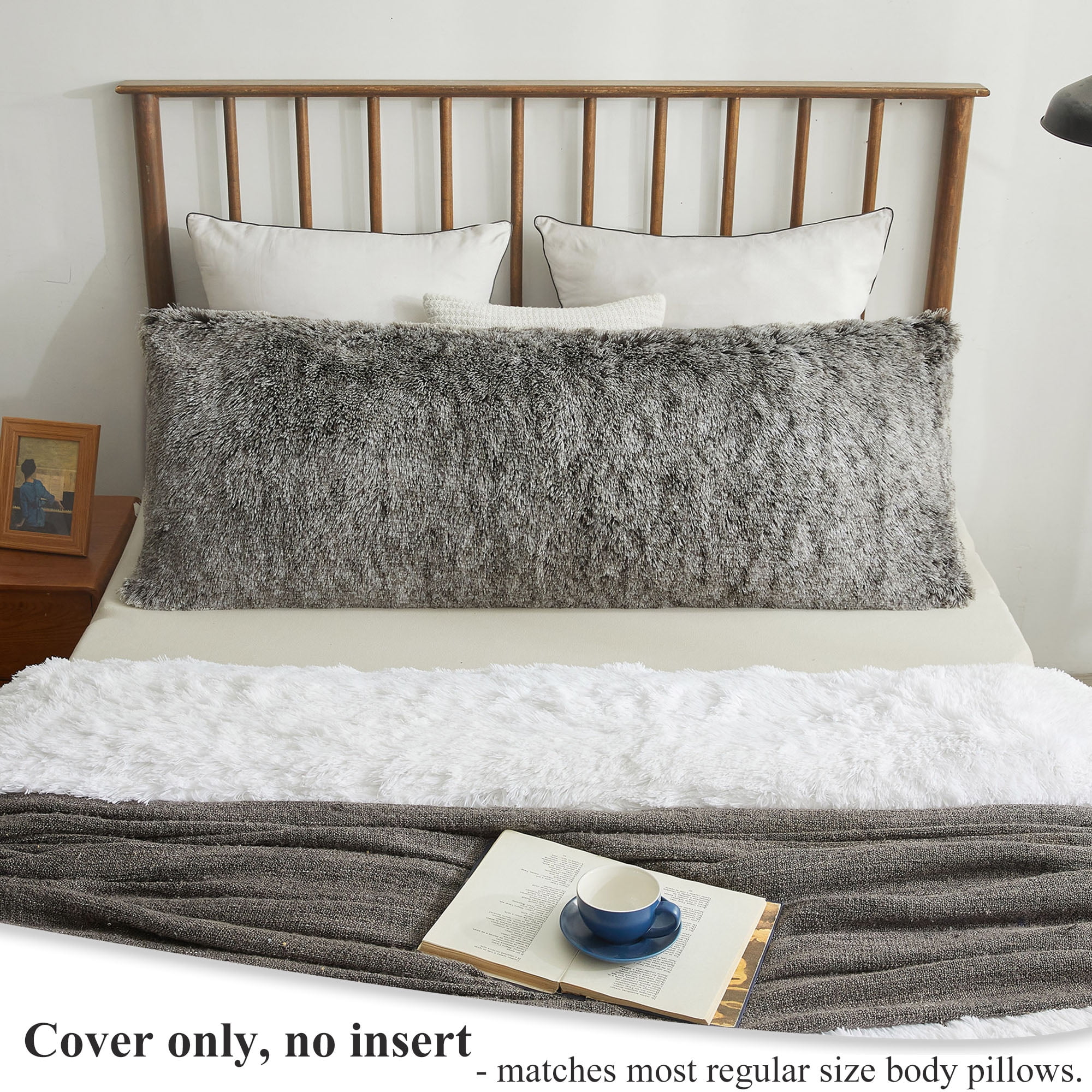 Grey fluffy body pillow 2025