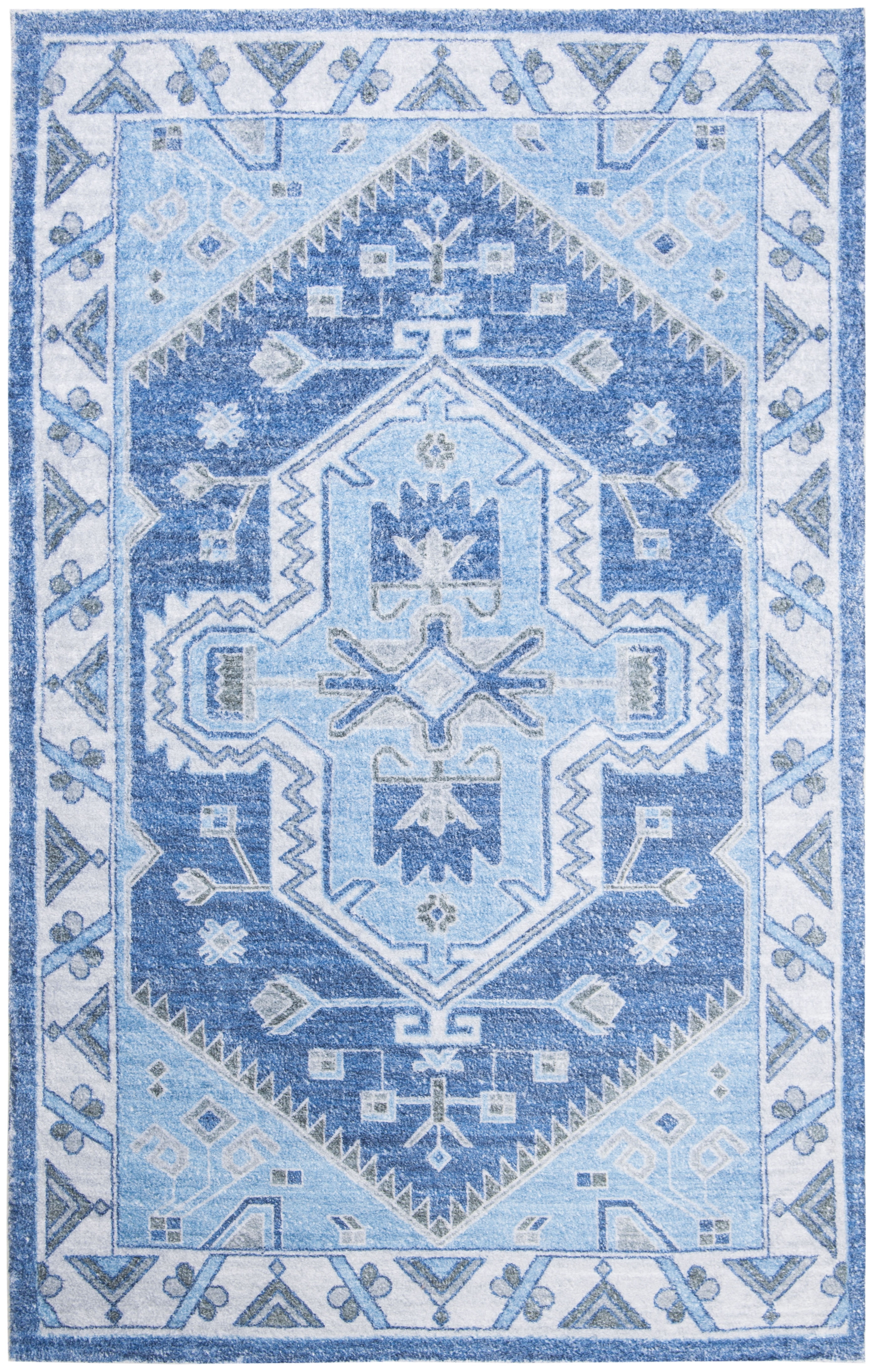 SAFAVIEH Saffron Magdalena Bordered Oriental Area Rug, Blue/Ivory, 5' x 8'