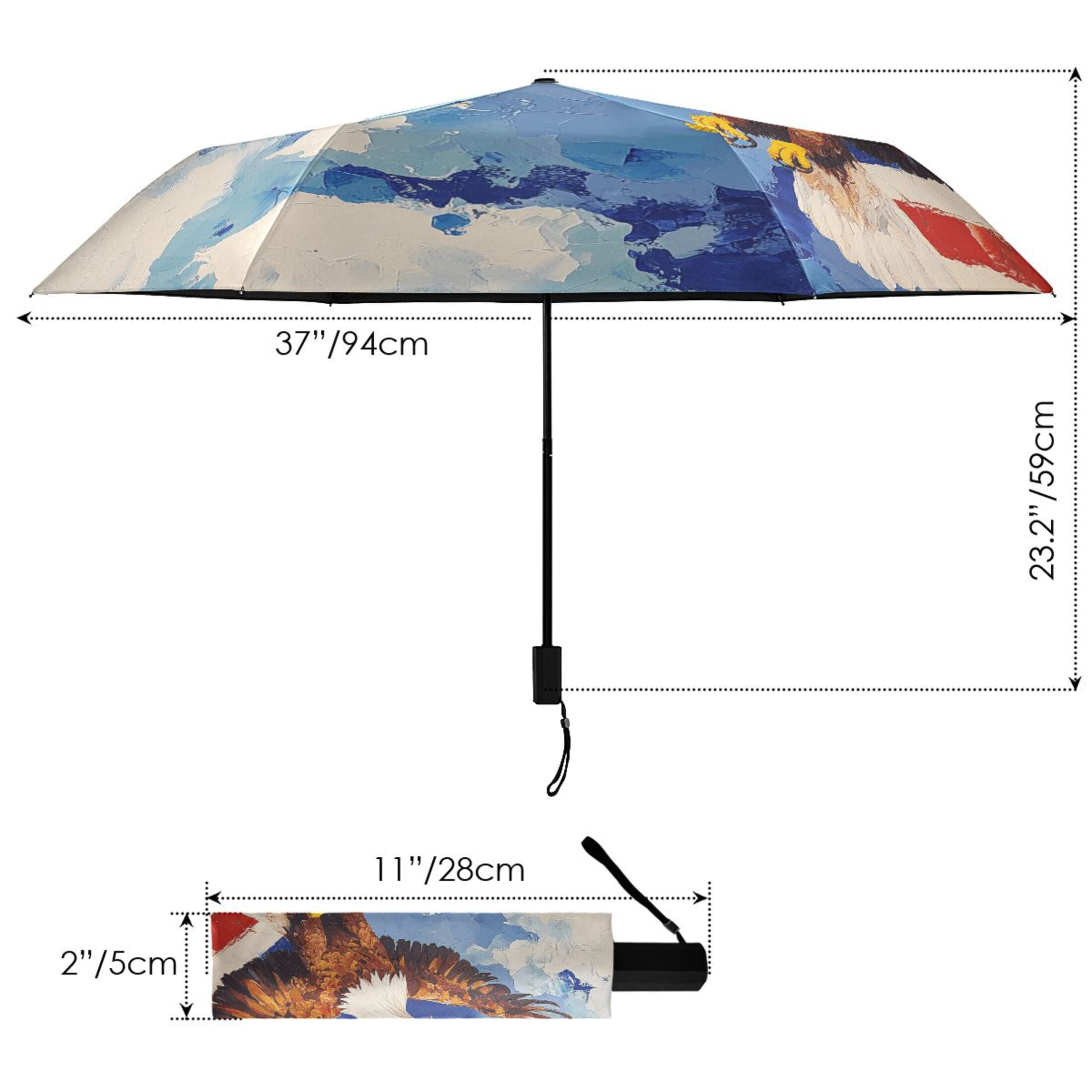 American Flag Eagle Clouds Compact Sun Umbrella Windproof Travel Umbrellas for Rain Strong Portable UV Protection