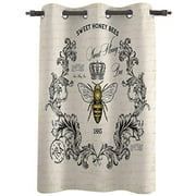 Room Darkening Curtains for Bedroom Kitchen Printed Drapes Retro Bee Crown Badge Shape Thermal Insulated Window Treatment Set with Grommet Top Vintage Newspaper Back