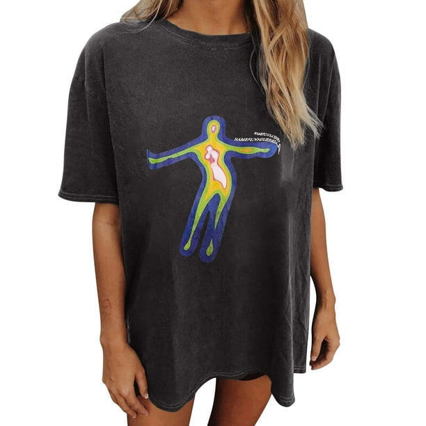 Blusa de manga corta de verano con estampado de mueca gótica vintage para mujer Pompotops hfajkhk138632