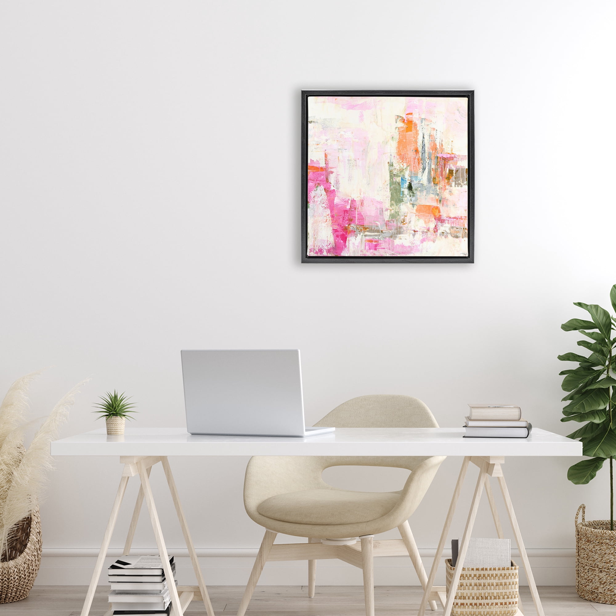 Stupell Industries New Age Pink Abstract Black Framed Floater Canvas Wall Art, design by Design Fabrikken