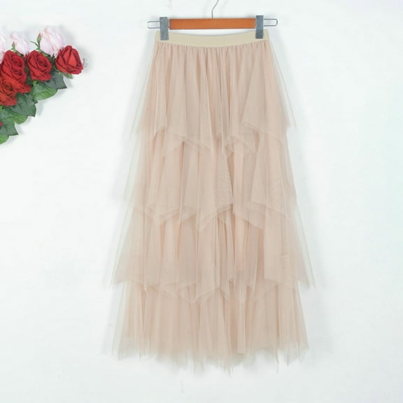 Irregular Mesh Half Length Skirt Women's Spring And Summer Multilayer Cake Skirt Poached Long Skirt Long Skirts for Women Summer Cute Skirts for Teen Girls Formal Skirt Bandage Skirt Rainbow Skirt