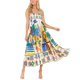 thumbnail image 1 of Sueño Vestido de verano europeo y americano, sin mangas, sin cuello, de cintura alta, estampado, pintado, con tirantes grandes Azul real L, 1 of 7