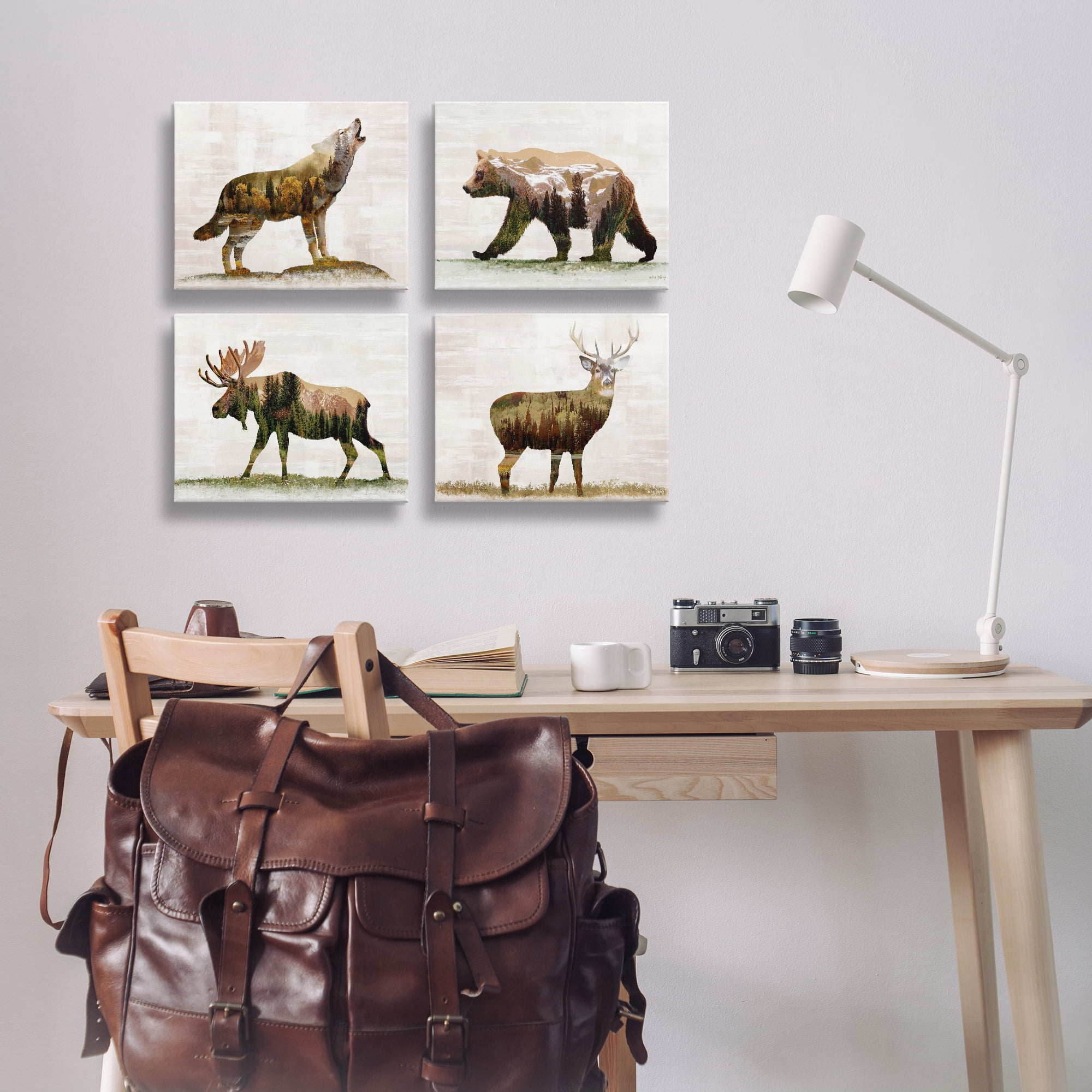 Stupell Industries Woodland Animals Rustic Pattern Animals Painting Wrapped Canvas Art Print Wall Art, 14 x 11, Set of 4