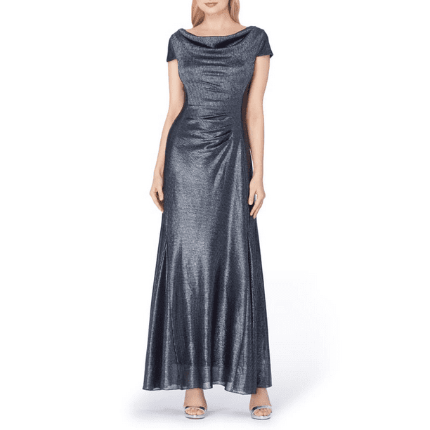 tahari asl cowl neck metallic gown