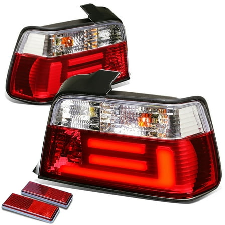 DNA Motoring TL-LED-3D-E3692-4D-CL For 1992 to 1999 BMW E36 3 -Series Sedan Pair of Clear Lens Red LED Rear Brake Signal Tail Light 93 94 95 96 97 98