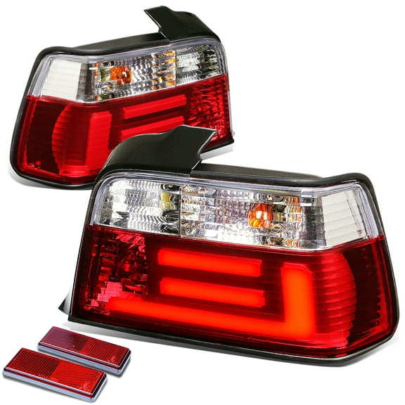 DNA Motoring TL-LED-3D-E3692-4D-CL For 1992 to 1999 BMW E36 3 -Series Sedan Pair of Clear Lens Red LED Rear Brake Signal Tail Light 93 94 95 96 97 98