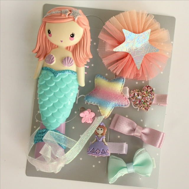 Faithtur Cheveux Accessoires Ensemble Bande Dessinée Sirène Neige Blanc Chat Perle Coup Clip