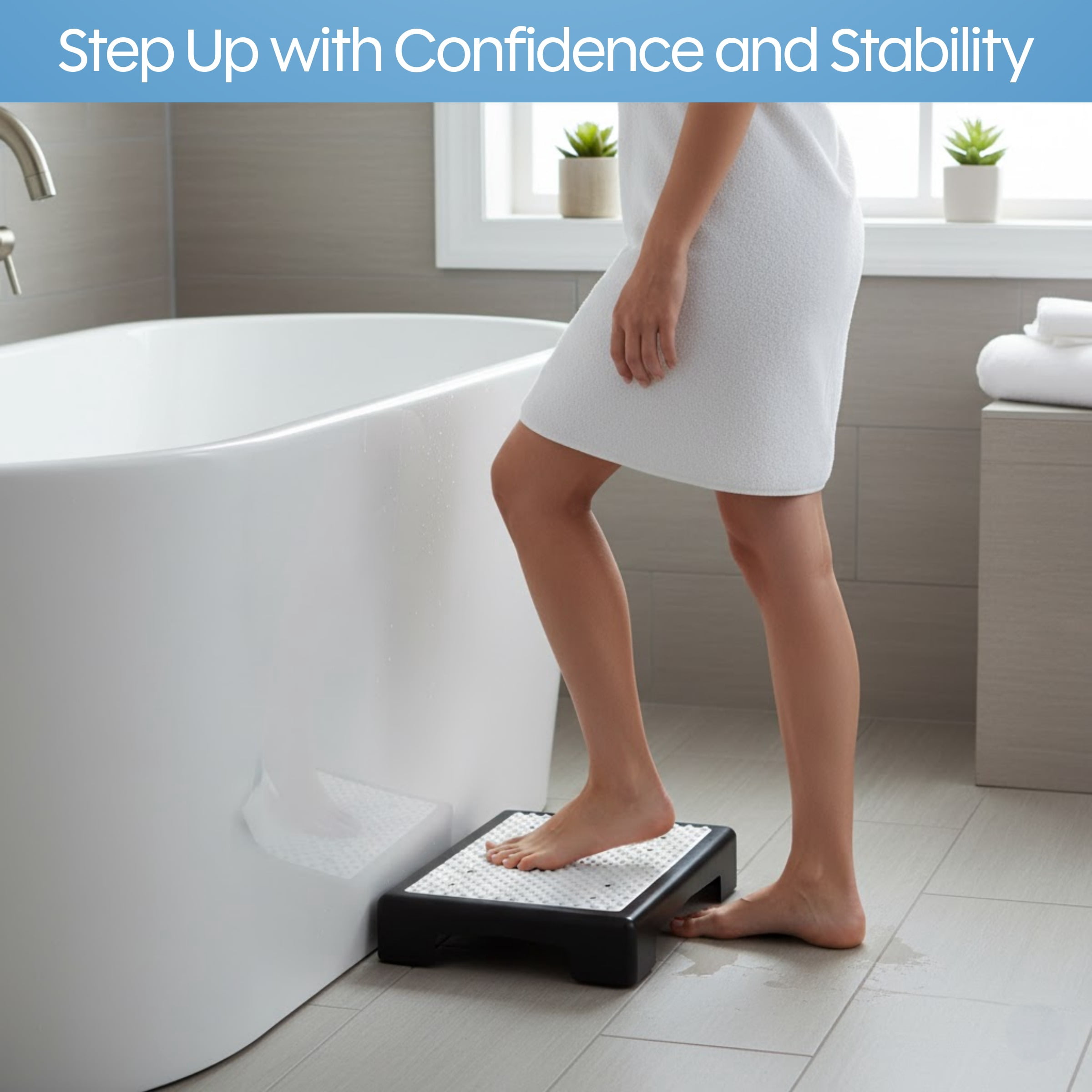 Bluestone One Step Stool Seniors & Adults with Slip-Resistant Top and 250lb Capacity - Indoor/Outdoor Mobility Step Stool Platform for Bathroom, Kitchen and Bedroom