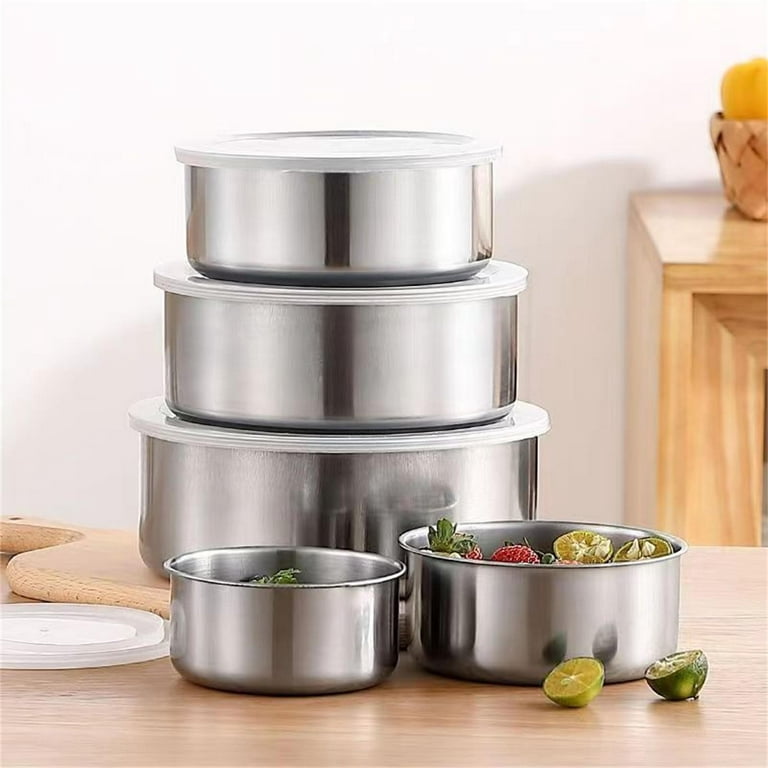 Mixing Bowls with Lids - 5 Deep Nesting Mixing Bowls for Kitchen Storage -  Silver Stainless Steel Mixing Bowl Set - Large Mixing Bowl for Cooking Food,  Baking, Breading, Salad or Meal Prep 
