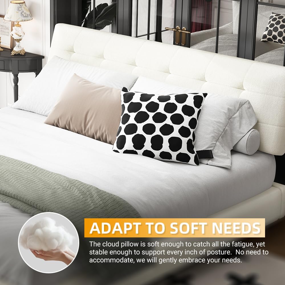 Queen Size Platform Bed Frame, Upholstered Chenille Tufted Headboard, Heavy Duty Metal, Wood Slat Support, Mattress Foundation, No Box Spring Needed, Noise-Free, Easy Assembly, Bedroom, Beige