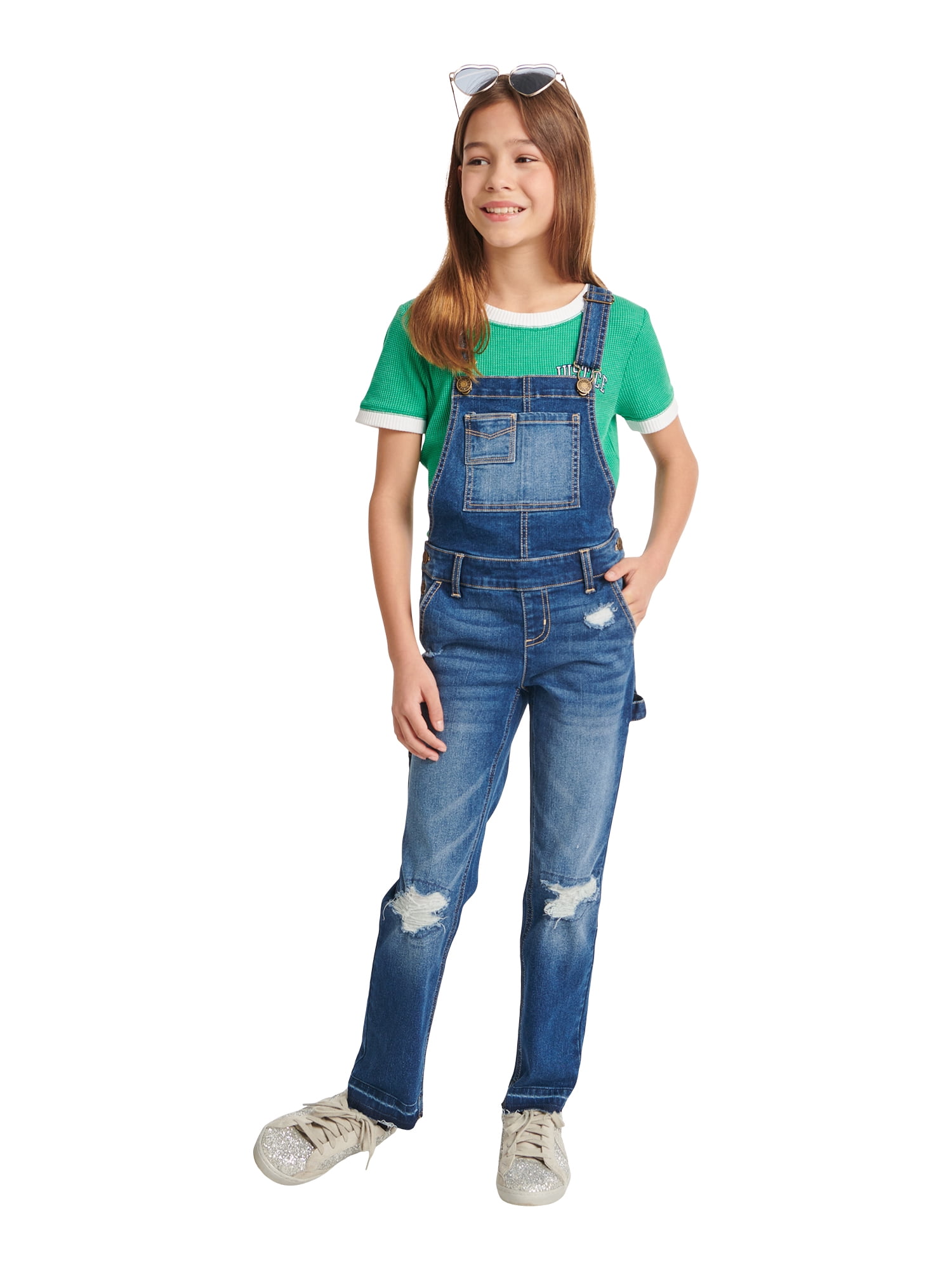 Justice Girls Stretch Denim Overalls, Sizes 6-18, Slim & Plus