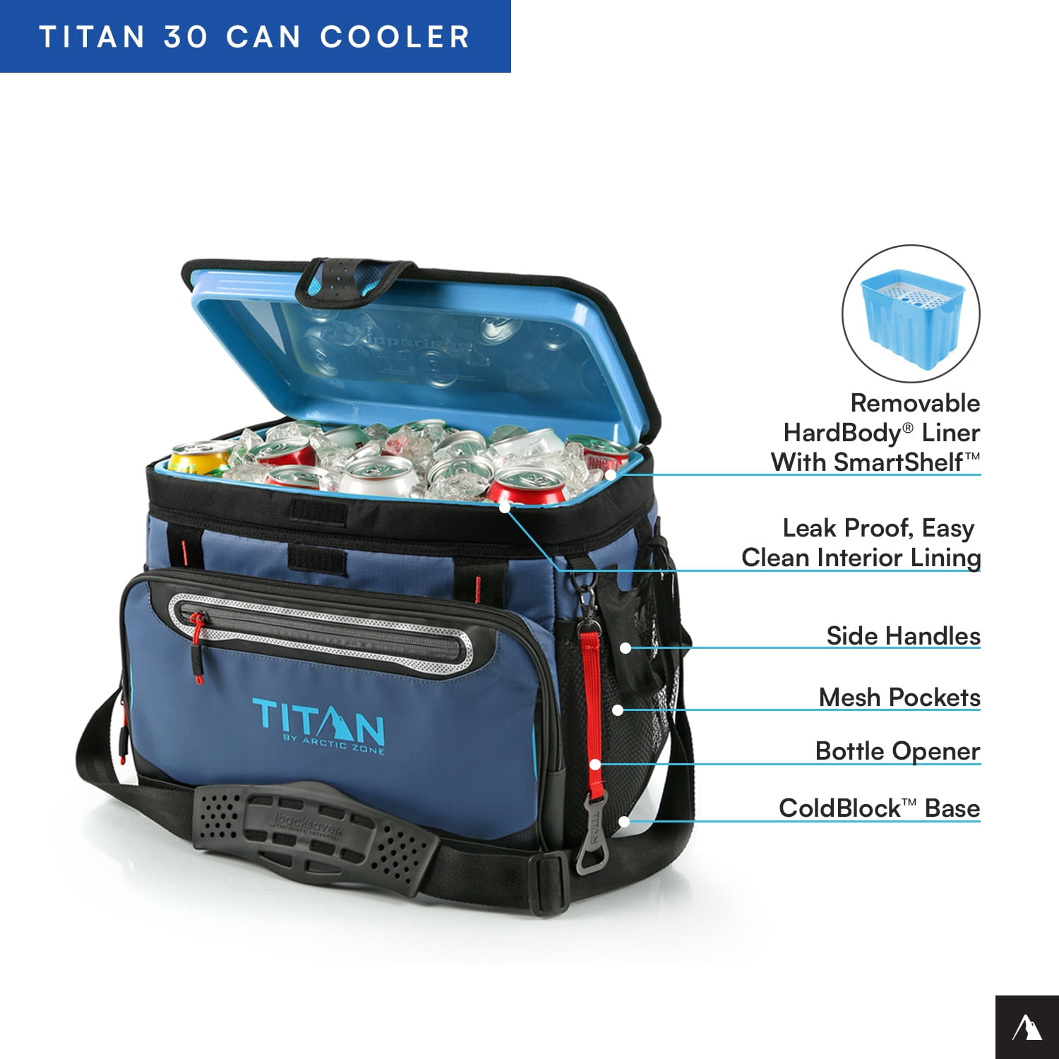 Titan by Arctic Zone 30 Can, 20 Quart Zipperless Soft Cooler, Ocean Blue