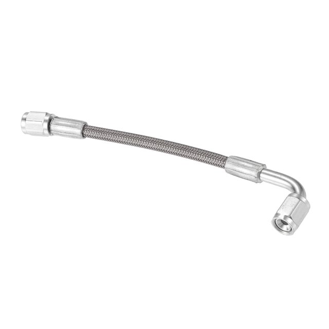 L?nea de alimentaci?n de aceite turbo de acero trenzado AN3 de 90 grados a extremo recto de la manguera. l?nea de retorno de drenaje de aceite del turbocompresor remoto de 6 "Universal para autom?vil Acero inoxidable duradero PTFE tono plateado Unique Bargains Líneas de suministro de aceite de inyección de combustible.