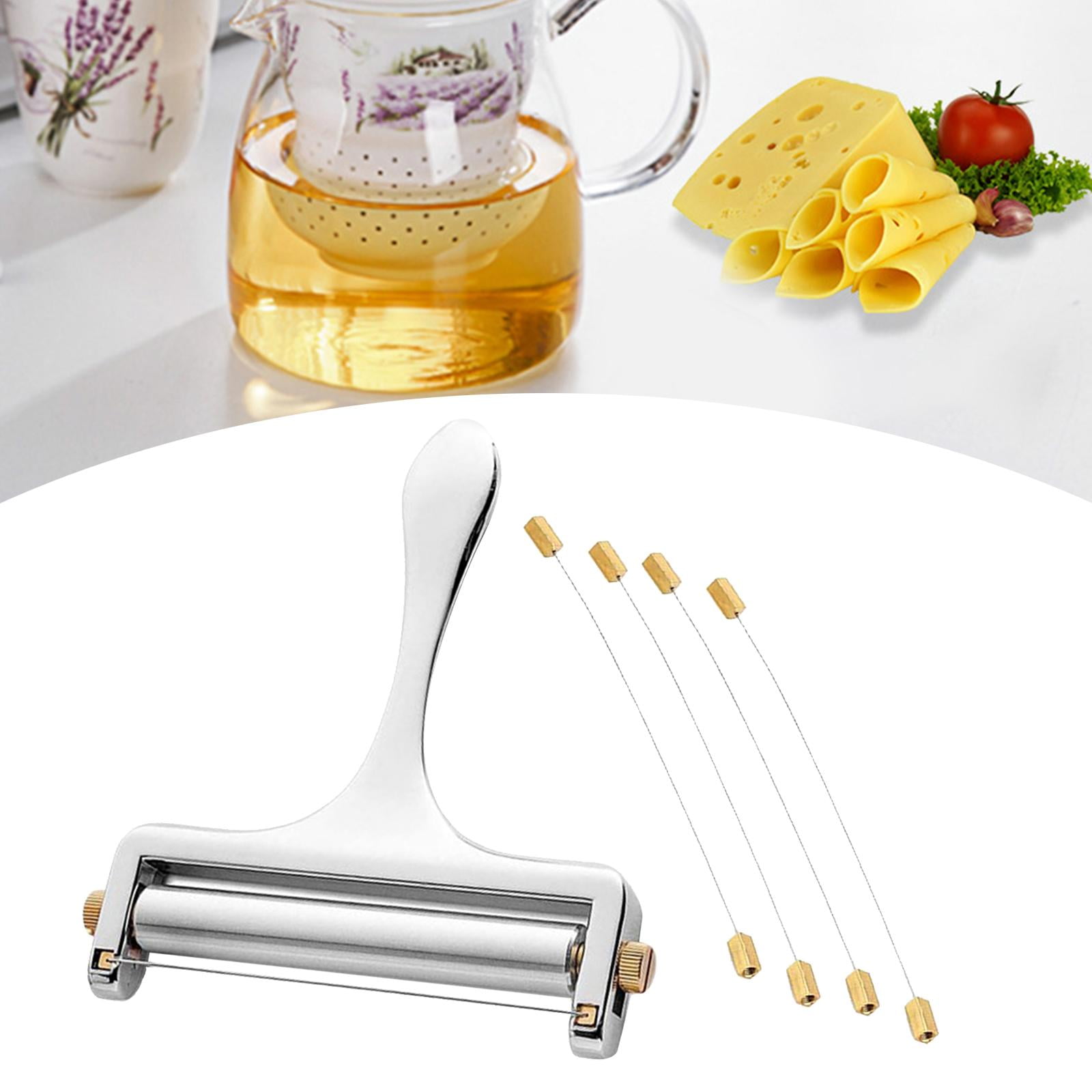 TABELTON Cheese Slicer with Wire for Block Cheese - Adjustable Cheese Cutter Board with 4 Replacement Wires - Stainless Steel Precise Scale for Clear