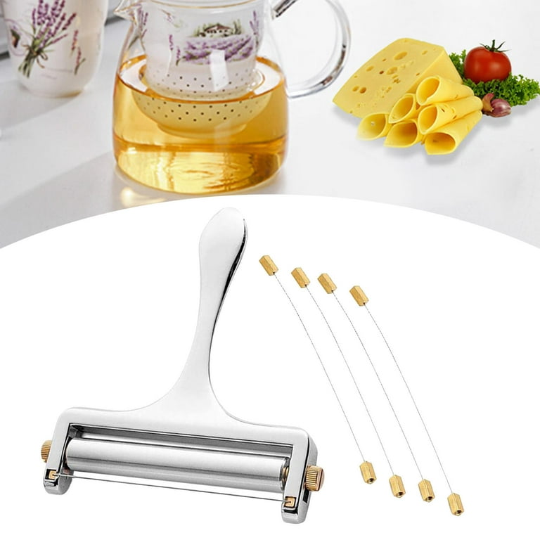 PL ZMPWLQ Cheese-Slicers with Wire, Cheese Slicer Stainless Steel with 4 Replacement Wires Cheese Cutters Accurate Size Scale,Wire Cheese Slicer for