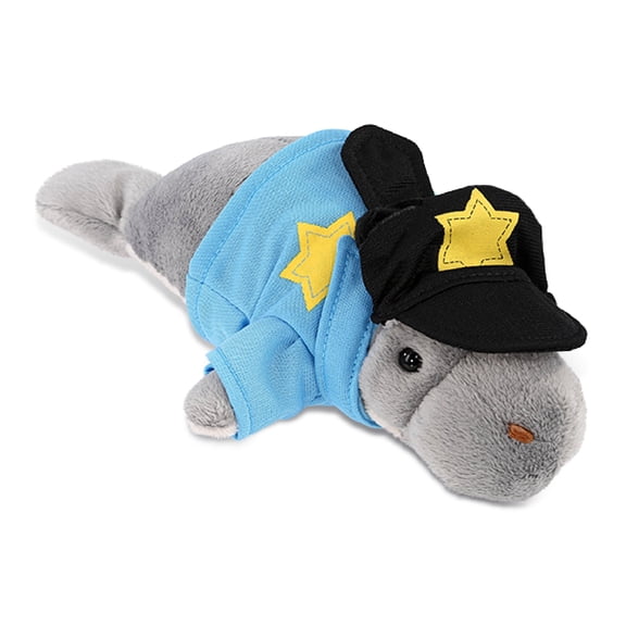 DolliBu Grey Manatee Police Officer Plush Toy - Super Soft Grey Manatee Cop Stuffed Animal Dress Up with Cute Cop Uniform and Cap Outfit - 9 Inches