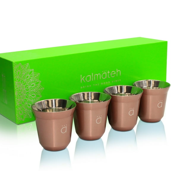 Kalmateh Double Wall Insulated Stainless Steel Espresso Coffee Cup Set, Pack of Four - Heat Resistant Espresso Coffee Cups- 2.7oz 80ml (Rose Gold)