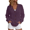 thumbnail image 2 of TRUBKH Cardigan Sweaters for Women's Button Down Cardigan Open Front Cardigan Sweaters Solid Tops Business Casual Outfits for Women Stretch Knit Cardigan Stretch Knit Cardigan Purple M, 2 of 4