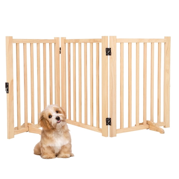 Yeshouse puerta de seguridad para perros de madera sin pintar, valla plegable independiente para mascotas, ideal para casas, escaleras y puertas, diseño práctico, fácil de mover y usar en interiores