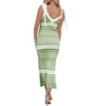 thumbnail image 3 of Women Summer Midi Bodycon Sweater Dress Sexy V Neck Tie Shoulder Striped Knit Side Slit Sleeveless Tank Dress, 3 of 4
