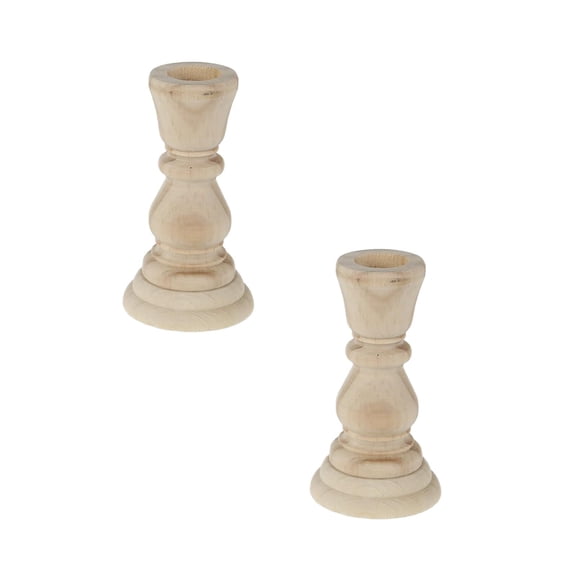 2Pack Wood Candlestick Holders Retro Unpainted Wood Classic Craft Candles Stick Holder Set Wedding Decorations Candles & Holders Home Decor