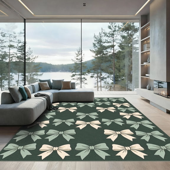 ODIKA 4'x6' Machine Washable Non-Slip Area Rug, Coquette Dark Green High Traffic Rug, Green, 1175956