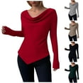 thumbnail image 4 of XFLWAM Women's Spring Bell Long Sleeve Tops Cowl Neck Asymmetrical Ribbed Fitted Shirts Y2K Going Out Slim Tops, 4 of 4