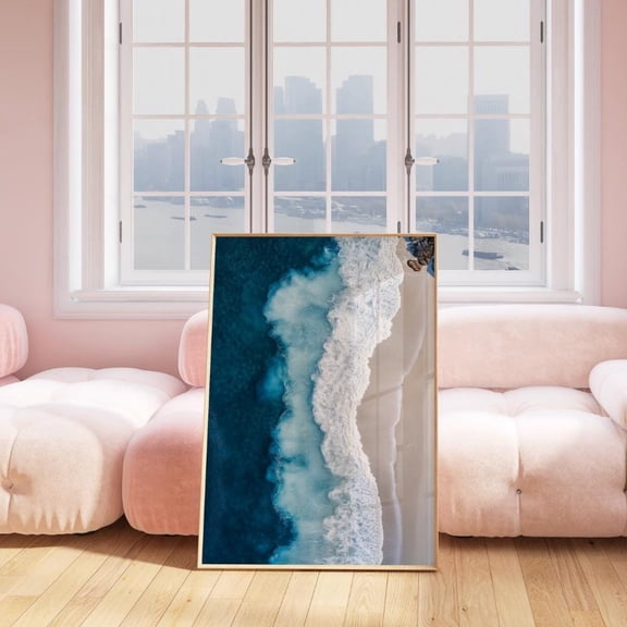 Aerial Ocean View Art Poster, Modern Coastal Beach, Indigo Blue Wall Decor, Able Wall Art, Coastal Home Decor, 8x12 UNFRAMED