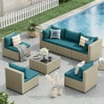 thumbnail image 3 of POTEBAN 7 Pieces Outdoor Patio Furniture Set, Grey Rattan Wicker Outdoor Conversation Sectional Sofa Set with Cushions for Backyard, Peacock Blue, 3 of 9