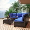 thumbnail image 6 of Tzou 7-Piece Outdoor Patio Furniture Set – All-Weather PE Wicker Sectional Sofa with Cushions & Glass Coffee Table, Modular Conversation Set for Garden, Balcony, Poolside (6-Seater), 6 of 8