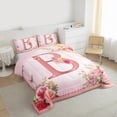 thumbnail image 4 of Homewish Initial Letter B Full Size Comforter Sets,Kawaii Flower Floral Bedding Comforter Set,Girls Pink Bedding Sets For Princess,Breathable Bedroom Decoration Reversible,3 Pieces, 4 of 9