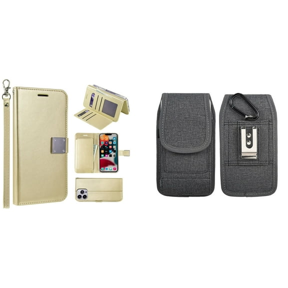 Bemz Pocket Clutch Wallet Case and Belt Holster Pouch for iPhone 14 Pro Max (Gold/Gray)