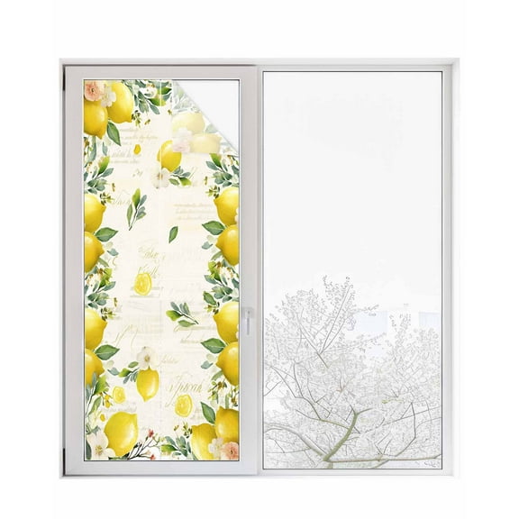 Window Privacy Film Vintage Lemon Stained Glass Window Film Decorative Sun Block Window Cover Summer Fruit Rustic Botanical Floral Window Clings Static Adhesive Sticker for Bathroom 29.5"x78.7"
