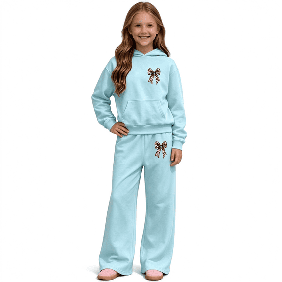 BXJX Girls Outfit Sets Size 10-12 ,Long Sleeve 2 Piece Casual Fleece‑Lined Hoodies and Sweatpants Kids Clothing Sets Light Blue