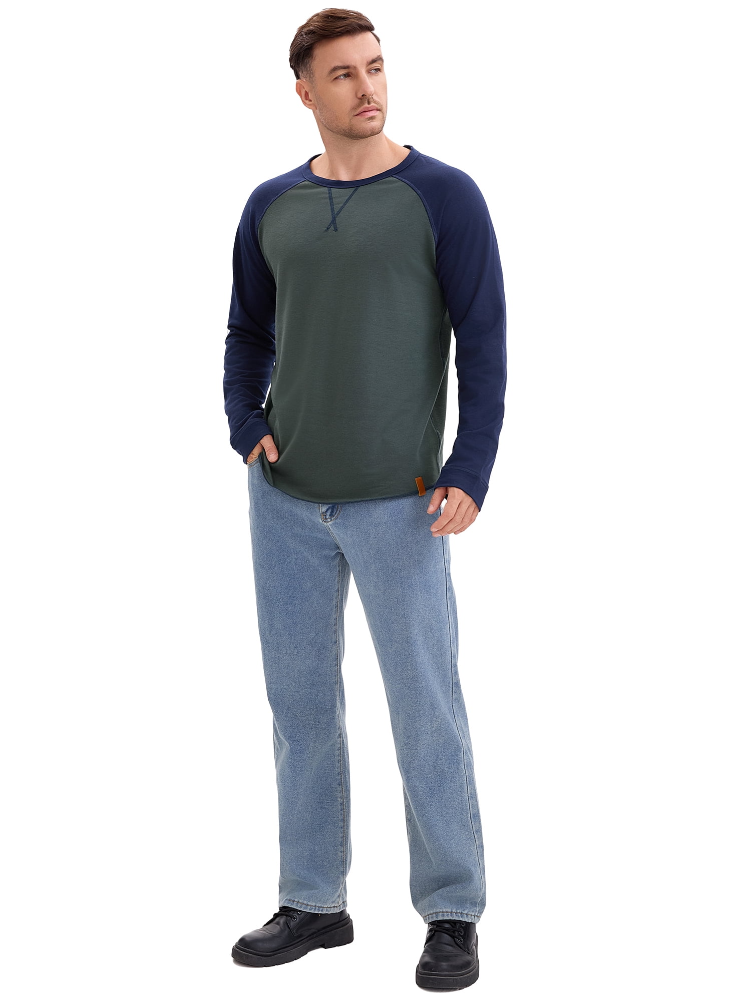 DARING DIVA Men's Long Sleeve Color Block Casual Raglan T-Shirt XL Gray Blue