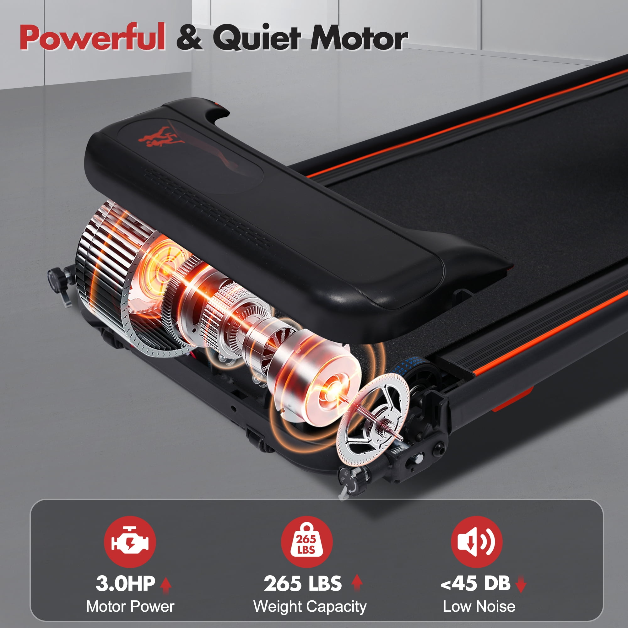 Euroco Portable Folding Treadmill with 8% Incline, 3.0 HP Foldable Treadmill with LED Display,4 Adjustable Support Feet & Cup Holders,265 Lbs Quiet Walking Pad for Home and Office Exercise