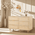 thumbnail image 3 of LAZZO 6 Drawer Dresser Rattan Wood Dresser Chest of Drawers Large Storage Cabinet, 3 of 5
