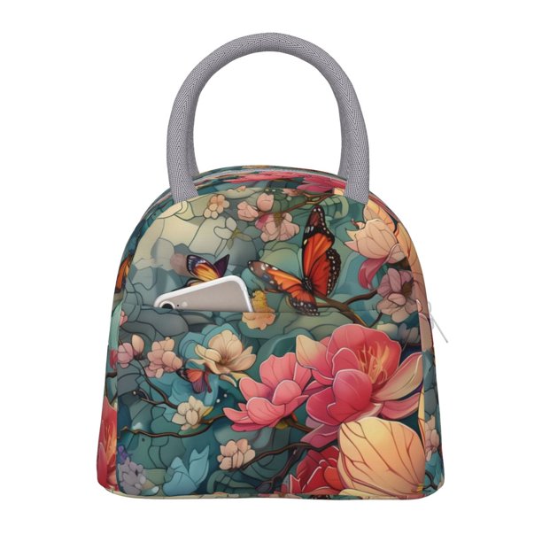 Easygdp Butterflies In Blooming Garden Bolsa de Almuerzo Insulada Grande, Forro de Aluminio, Diseño Espacioso, a Prueba de Fugas, Ideal para Trabajo, Picnics, Viajes y Actividades al Aire Libre
