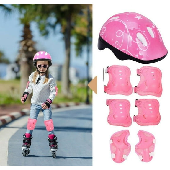 PartyKindom Protective Gear Kids Sports Helmet with Knee Pads & Elbow Pads, Pink