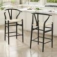 thumbnail image 6 of Farini Wishbone Counter Height Barstool, Fully Assembled Weave Bar Chair with Wooden Frame, for Kitchen Island, Dining Room, Bar, Single, Black-Beige, 6 of 7