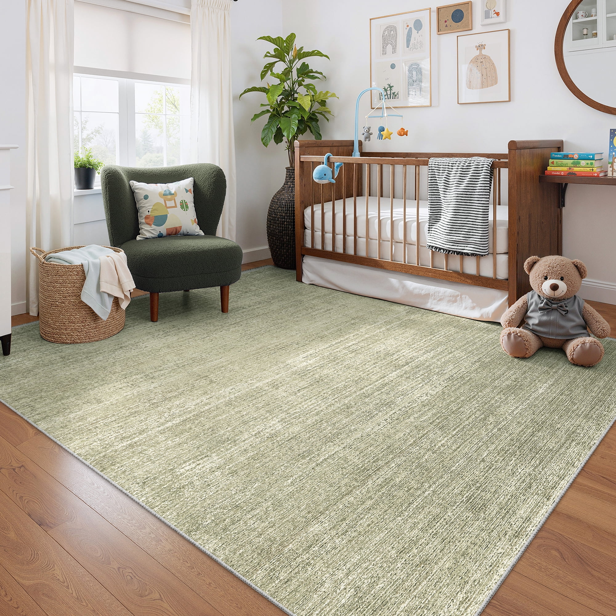 Roxstand Washable Rugs 5x7, Lightweight Striped Non Slip Area Rugs for Living Room, Stain Resistant Farmhouse Bedroom Rug(5'x7', Green)