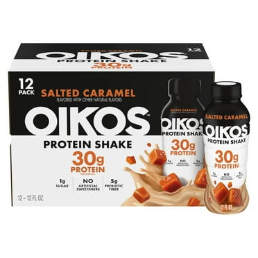 Oikos Protein Shake, Shelf Stable, Salted Caramel, 30g Protein, 12 fl oz, 12 Count​ Bottles