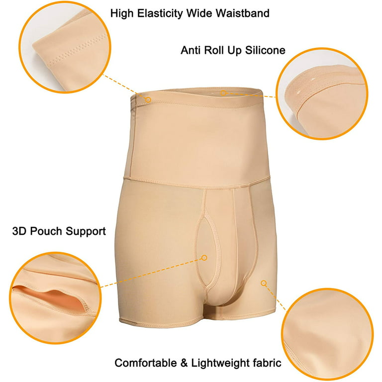 Molutan High Waist Tummy Control Shorts for Men Seamless Slimming Body  Shaper Compression Underwear Boxer Brief(Beige, 2XL)