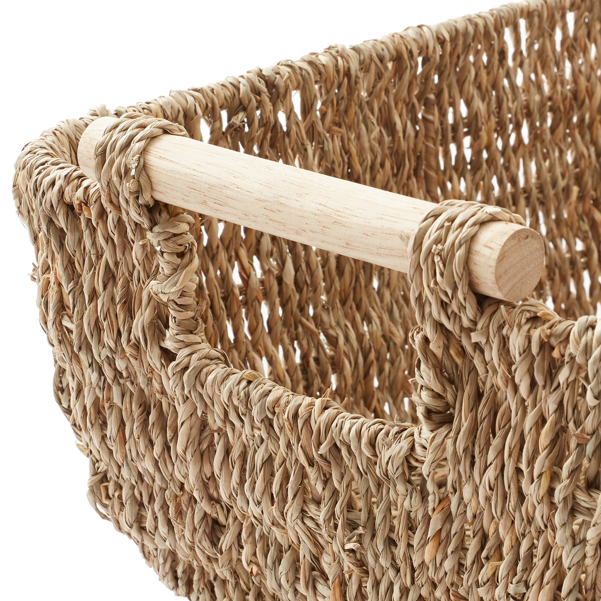 Casafield (Set of 2) Seagrass Oval Storage Baskets with Wooden Handles - Large Woven Bin Organizers