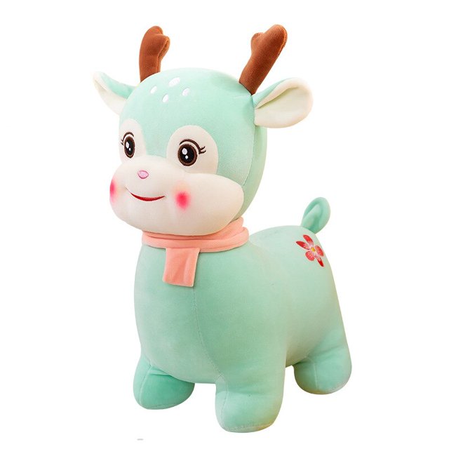 Lovely Soft Cute Scarf Fawn Cartoon Plush Toy Doll Doll Cute Colorful Plum Blossom Spot Children's Birthday Toy GiftGreen35cm Deng Xun unisex